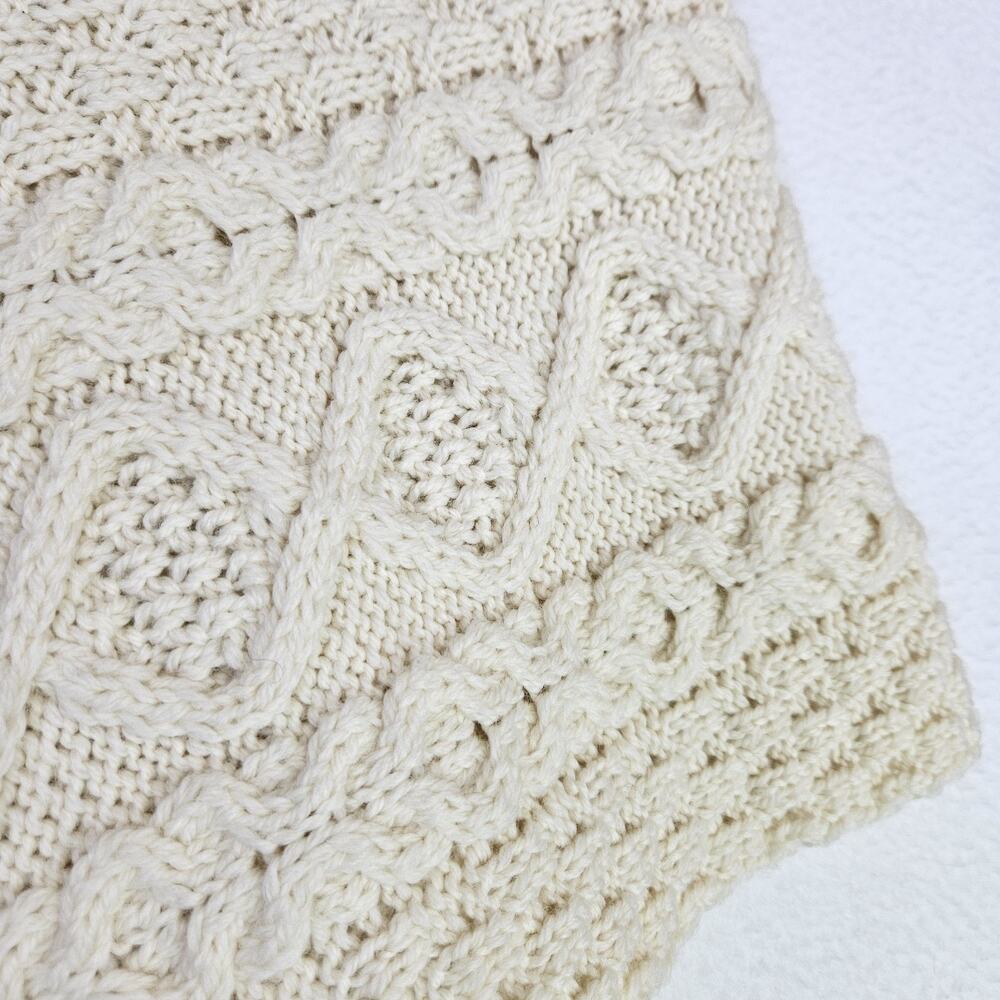 Aran Sweater 100% Merino Wool Girls S Shawl Poncho Cream Cable Knit Ireland Knit - Picture 6 of 12